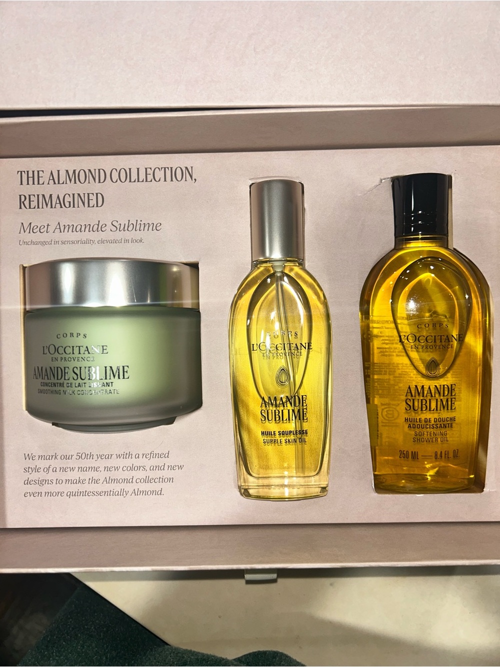 L'OCCITANE $145 Amande Sublime Trio almond body oil shower skin cream  moisture